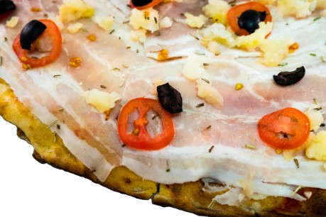 PANCETTA OLIVE PATATE POMODORI
